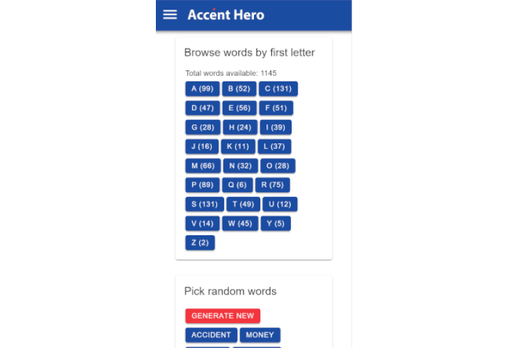 Accent Hero screenshot: five times more words